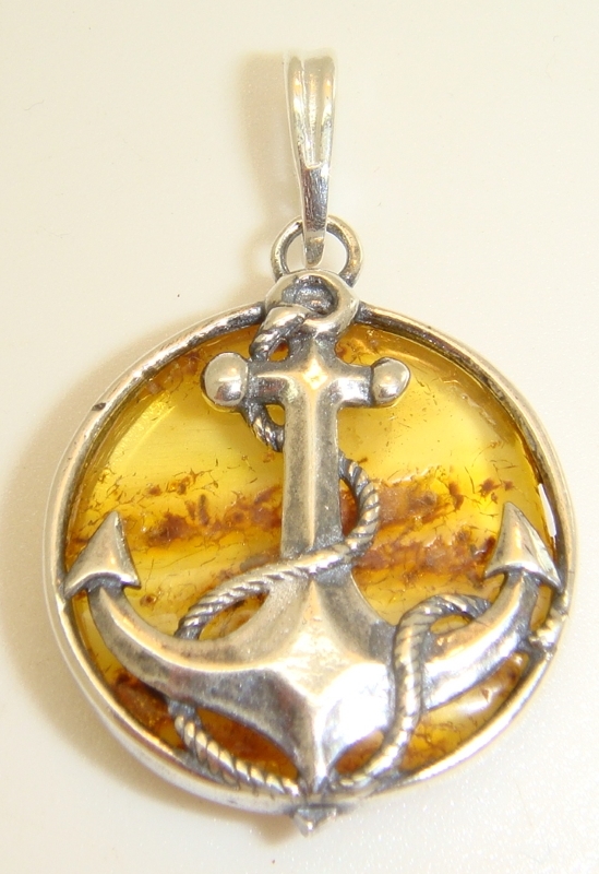 Silber Anhänger Sailor Anker mit Orange Bernstein Herstellerzertifikat